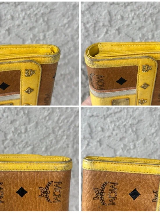 MCM Yellow and Tan Monogram Logo Compact Wallet - Picture 13 of 14